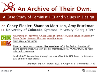 OpenGraph image for caseyfiesler.com/2016/02/09/an-archive-of-their-own-a-case-study-of-feminist-hci-and-values-in-design-chi-2016/