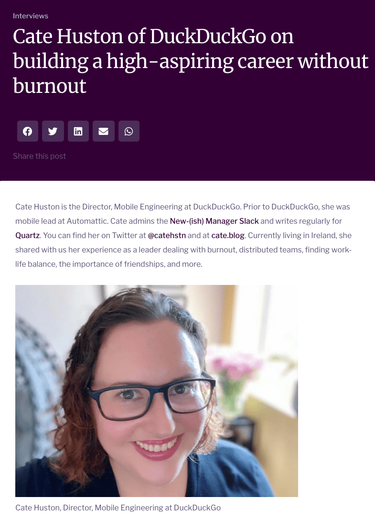 OpenGraph image for cate.blog/2020/09/30/interview-cate-huston-of-duckduckgo-on-building-a-high-aspiring-career-without-burnout/