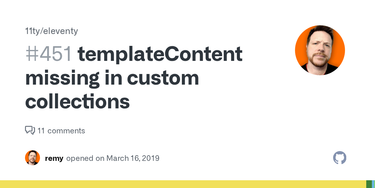 OpenGraph image for github.com/11ty/eleventy/issues/451