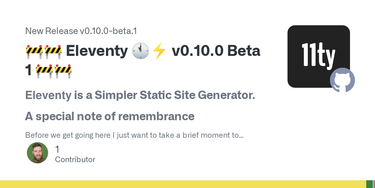 OpenGraph image for github.com/11ty/eleventy/releases/tag/v0.10.0-beta.1
