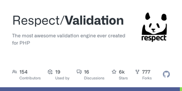 OpenGraph image for github.com/Respect/Validation