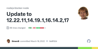 OpenGraph image for github.com/nodejs/docker-node/commit/6e8f32de3f620833e563e9f2b427d50055783801#diff-8c6467331ce14fa0f289f264cfb1e128ece24d3abb3168810619772fd75da188L6-R6