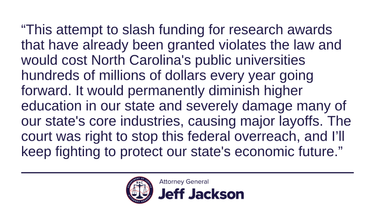 OpenGraph image for ncdoj.gov/attorney-general-jeff-jackson-wins-temporary-restraining-order-to-prevent-unlawful-health-care-cuts/
