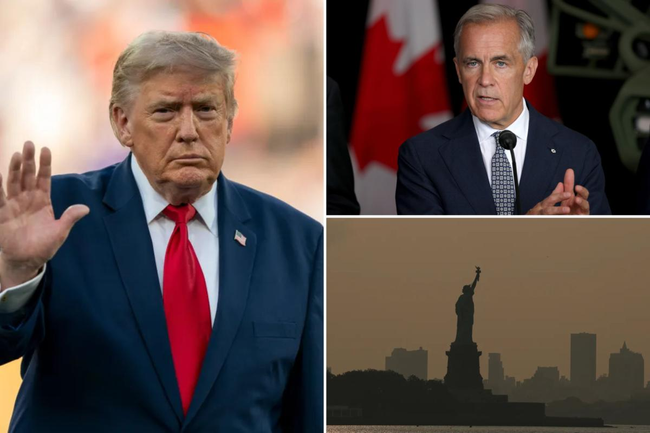 Preview image for: Trump says Canadian wildfires 'poisoning our air' as prez puts PM on notice: 'Pay us damages'
