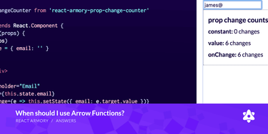 OpenGraph image for reactarmory.com/answers/when-to-use-arrow-functions