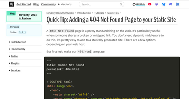 OpenGraph image for 11ty.io/docs/quicktips/not-found/