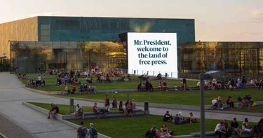 OpenGraph image for adweek.com/creativity/finnish-newspaper-lines-trumps-route-in-helskini-with-ads-celebrating-press-freedom/