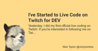 OpenGraph image for https://www.iamdeveloper.com/posts/i-ve-started-to-live-code-on-twitch-for-dev-13cn/