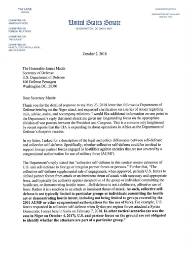 OpenGraph image for scribd.com/document/390037794/Kaine-Presses-Trump-Administration-on-the-Expansive-Use-of-Collective-Self-Defense-to-Justify-Military-Action-That-Bypasses-Congress