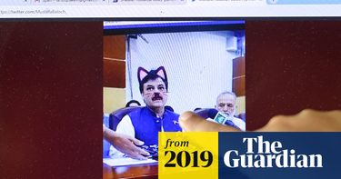 OpenGraph image for theguardian.com/world/2019/jun/17/accidental-cat-filter-appears-on-pakistan-officials-briefing?CMP=share_btn_tw