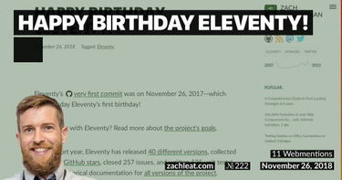 OpenGraph image for zachleat.com/web/eleventy-birthday/