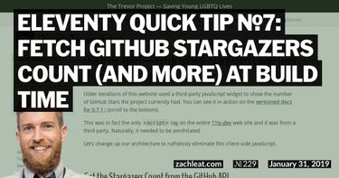 Eleventy Quick Tip №7: Fetch GitHub Stargazers Count (and More) at Build Time